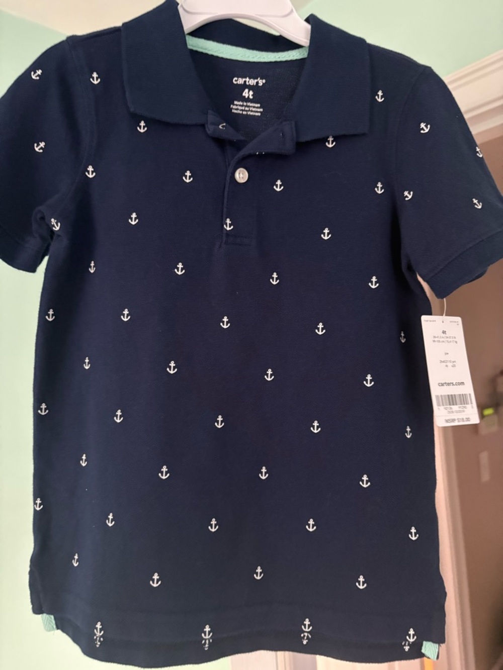 Carter's Navy Polo Shirt with White Anchor Print